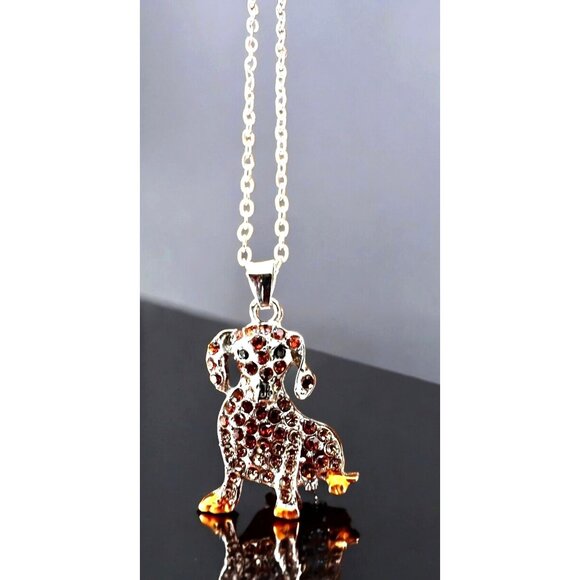 Dachshund Necklace New Rhinestones 16 inch Chain 2 piece Set Doxie Weeni… - Picture 6 of 14